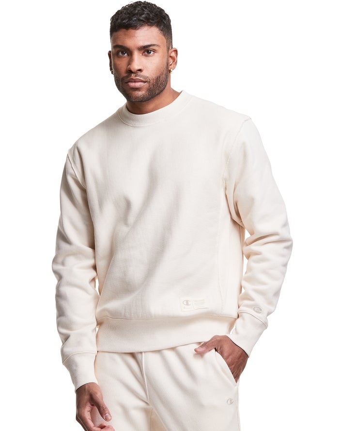 Champion Mens Sweatshirt NZ - Natural State Reverse Weave Crew Cream ( 2576-DKJTO )